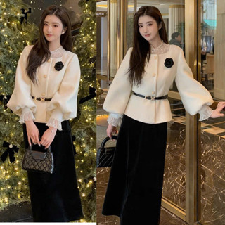  Set Áo Dạ Ép Dài Tay Đính Hoa Kèm Chân Váy Dài  KHÔNG KÈM ÁO TRONG  MELLYSTORE Cao Cấp Đẹp Quyến Rũ 