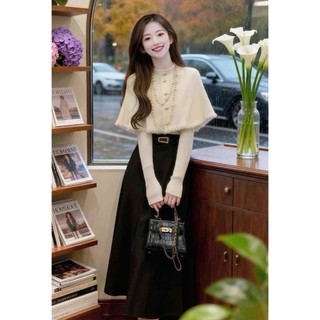  Set 3 chi tiết áo choàng dạ tweed mix áo len tăm dài tay phối chân váy dài  TẶNG KÈM ĐAI  LISASTORE 