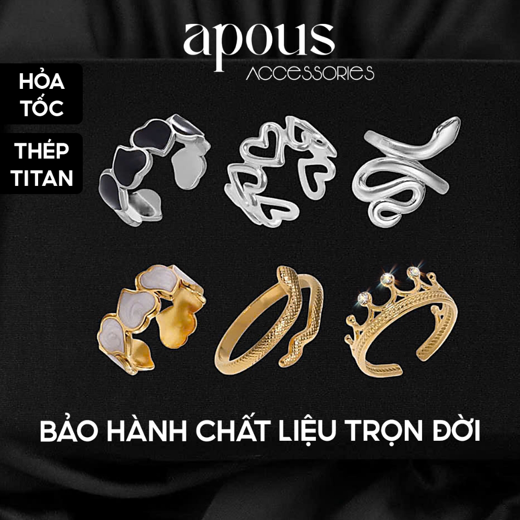 [R10] Nhẫn nam nữ Hình Rắn Sấm Sét Mũi Tên Thánh Giá Freesize - Thép Titan - Phụ kiện trang sức Unisex Apous