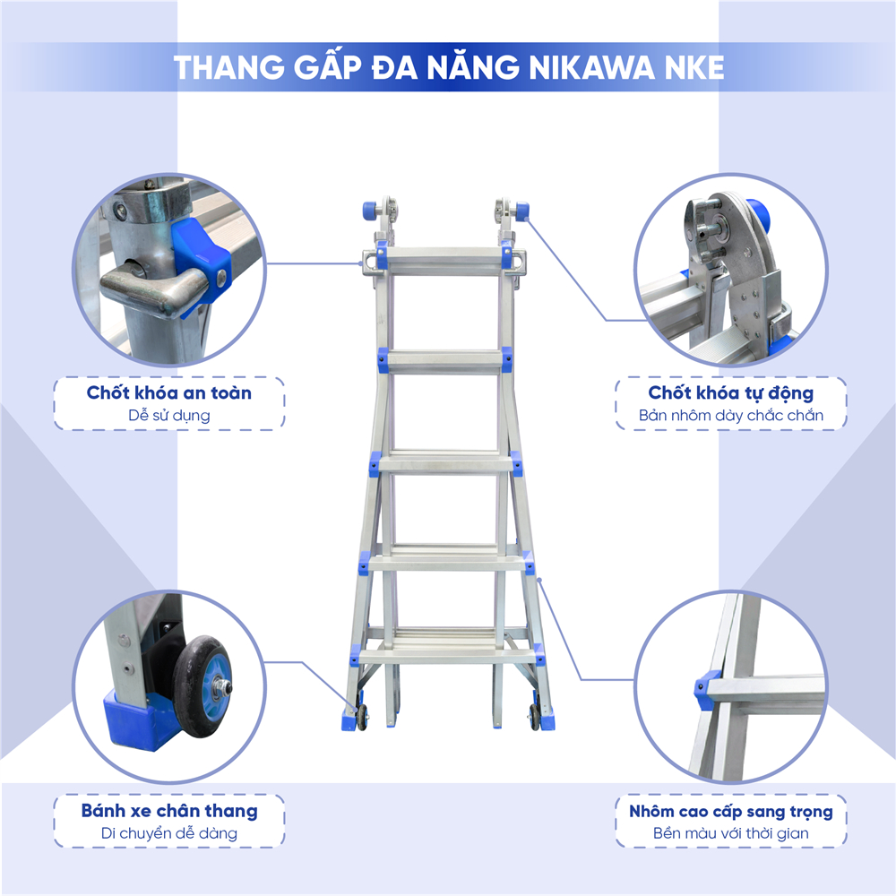 Thang nhôm NIKAWA NKE-44 rút lồng đa năng, hợp kim nhôm, tải trọng 150kg, bảo hành 24 tháng | BigBuy360 - bigbuy360.vn