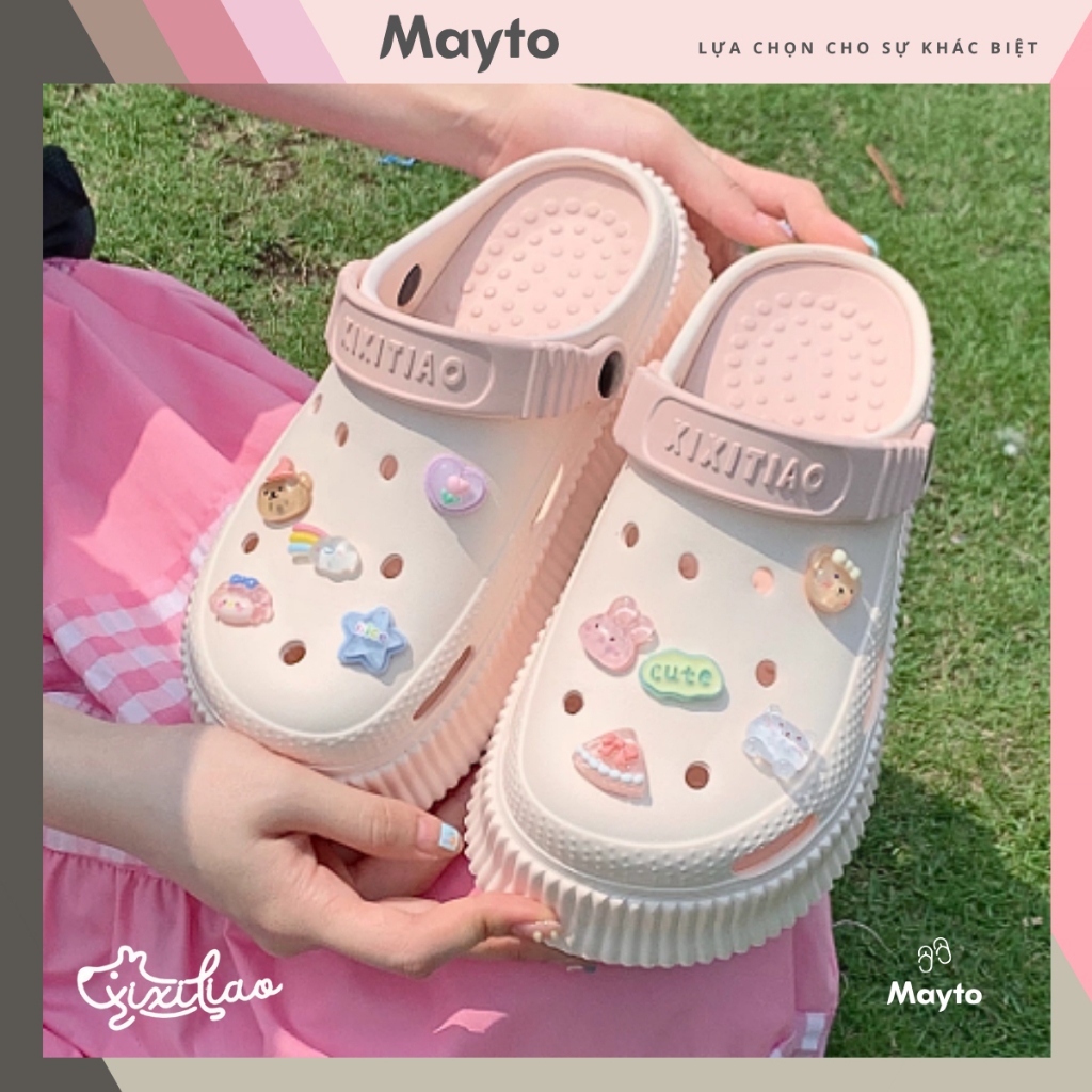 Dép sục nữ Mayto đế cao 5.5cm XIXITIAO kèm charm Pizza có quai hậu dễ thương Hàn Quốc CS-45