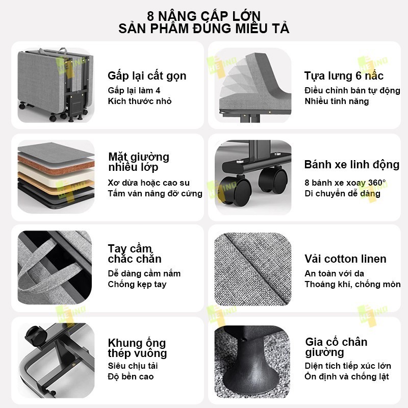 𝑯𝑬𝑰𝑵𝑶 Giường Gấp Văn Phòng 4 Khúc Cao Cấp Hợp Kim Gấp Gọn Siêu Tiện Chịu Tải 300kg Bảo Hành 24Tháng | BigBuy360 - bigbuy360.vn