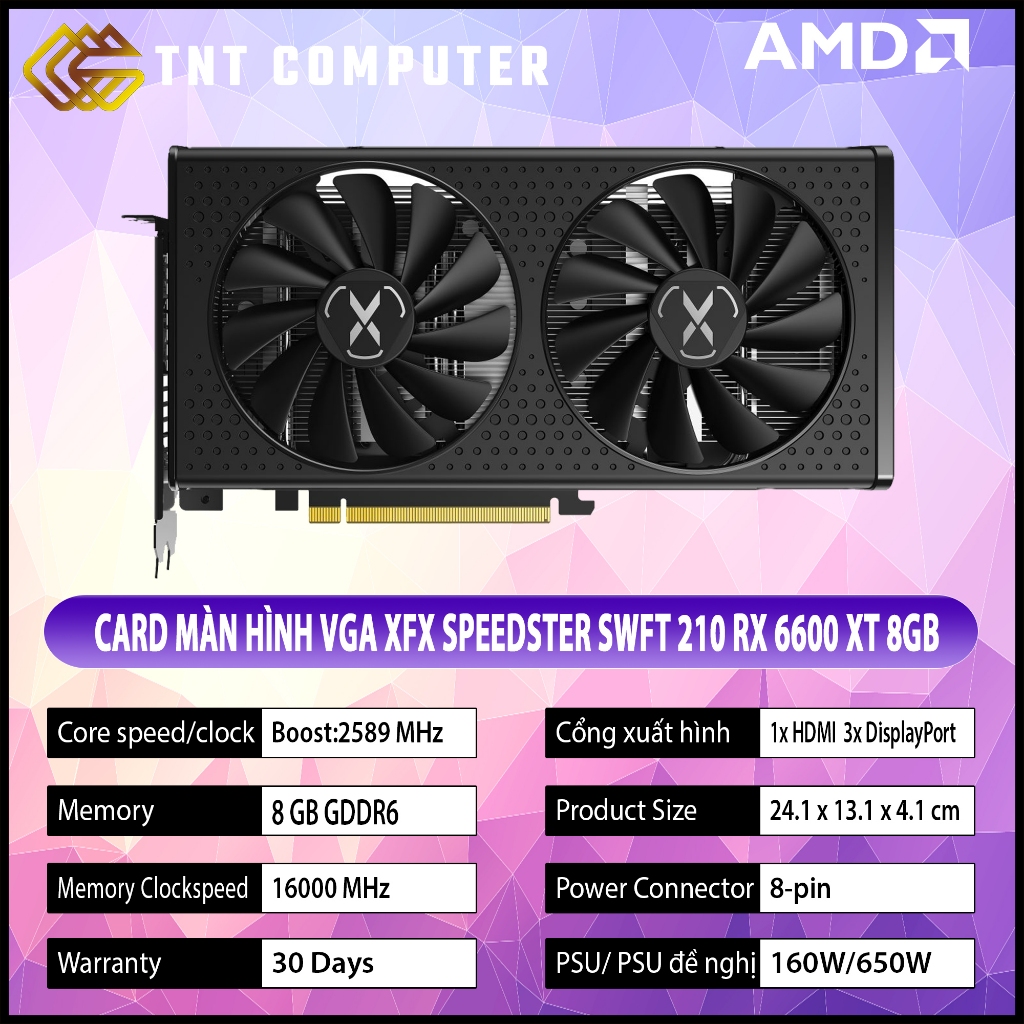 VGA -  Card màn hình XFX RX 6700xt 12GB BLACK Gaming RX6600 XT 8GB Speedster SWFT 210 2nd