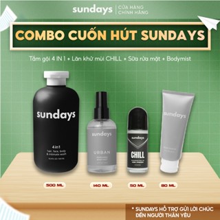  Combo Quà Tặng Bạn Trai Sundays - Sữa Tắm Gội Nam 4in1 Giảm Mụn Lưng + Xịt BodyMist + Lăn Khử Mùi + Dung Dịch Vệ Sinh 