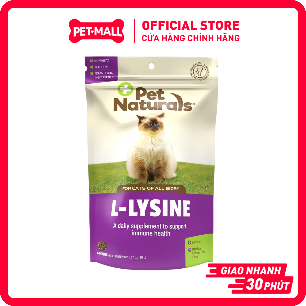 Viên Nhai Pet Naturals L-LYSINE 90g Túi 60 Viên, Bổ Sung Lysine, Hỗ Trợ Hệ Miễn Dịch Cho Mèo Petmall