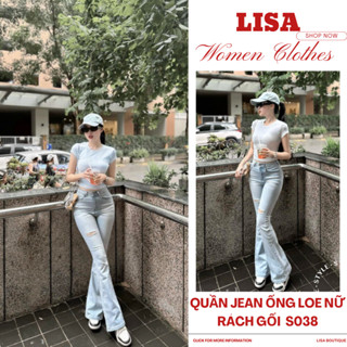  Quần jean ống loe nữ rách gối cá tính S038 Quần jean loe nữ phong cách Hàn Quốc basic 