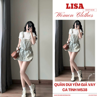  Quần đùi yếm giả váy phong cách Hàn Quốc MS28 Quần yếm jean nữ cá tính chất jean cao cấp 