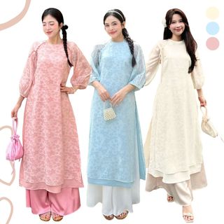  ZAREEN | BỌ ÁO DÀI ÁI KHUÊ TƠ HOA TAY PHỒNG ZAREEN ADI06  ĐÃ KÈM QUẦN  CHÂN VÁY  