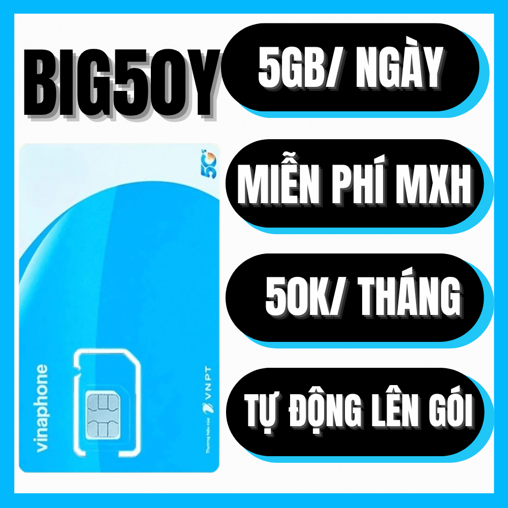 FREE SHIP - Sim Vinaphone BIG50Y - Dùng 14 Tháng - Data khủng 150GB/Tháng Free Truy Cập MXH