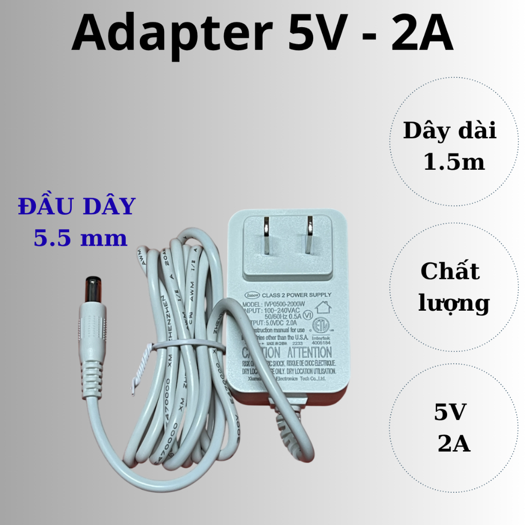 Adapter 5V-2A dây dài 1.5m#adapter #adapter5v #adapter5v2a