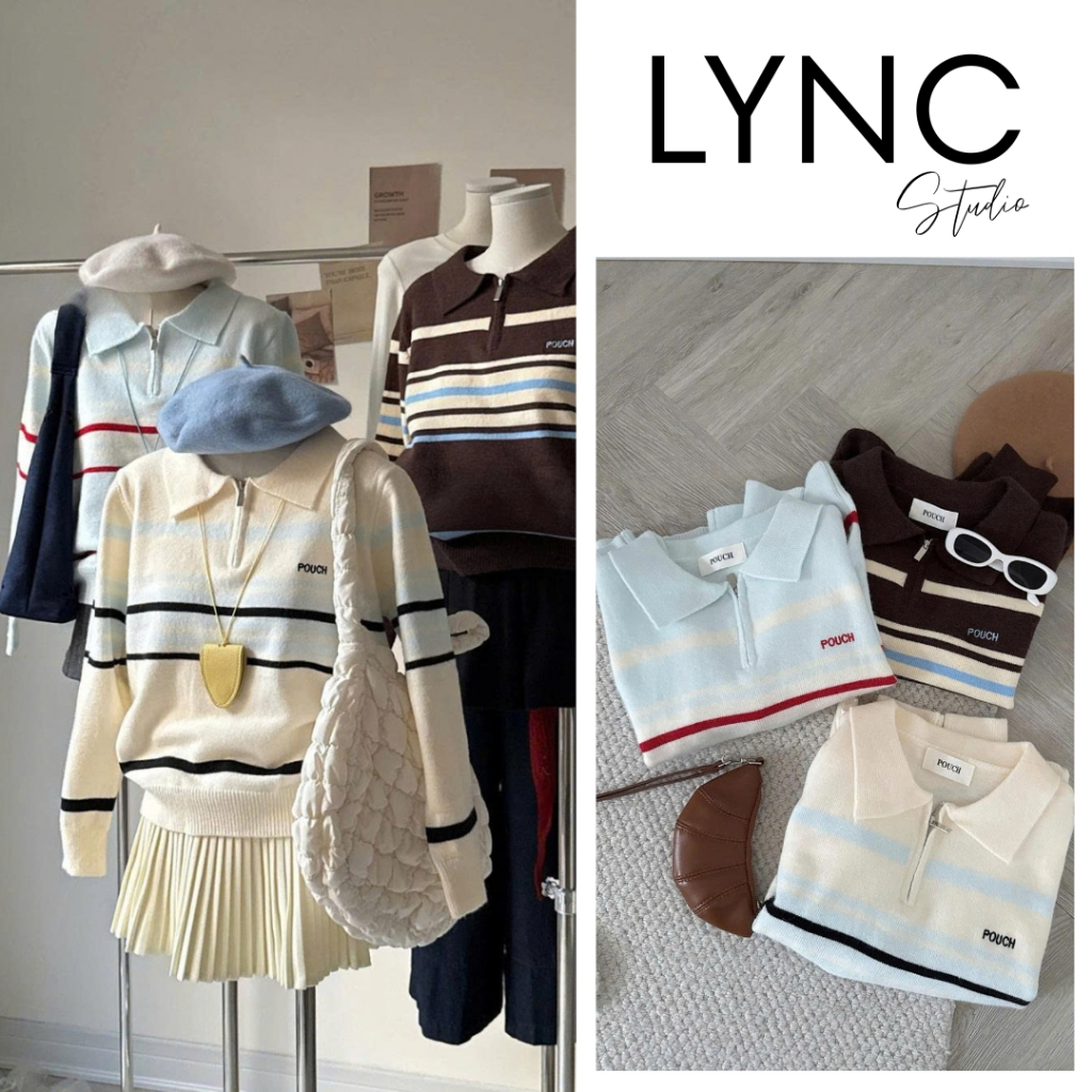 LYNC STUDIO - Áo len cổ polo Pouch kẻ ngang chất len mềm LCA8188A