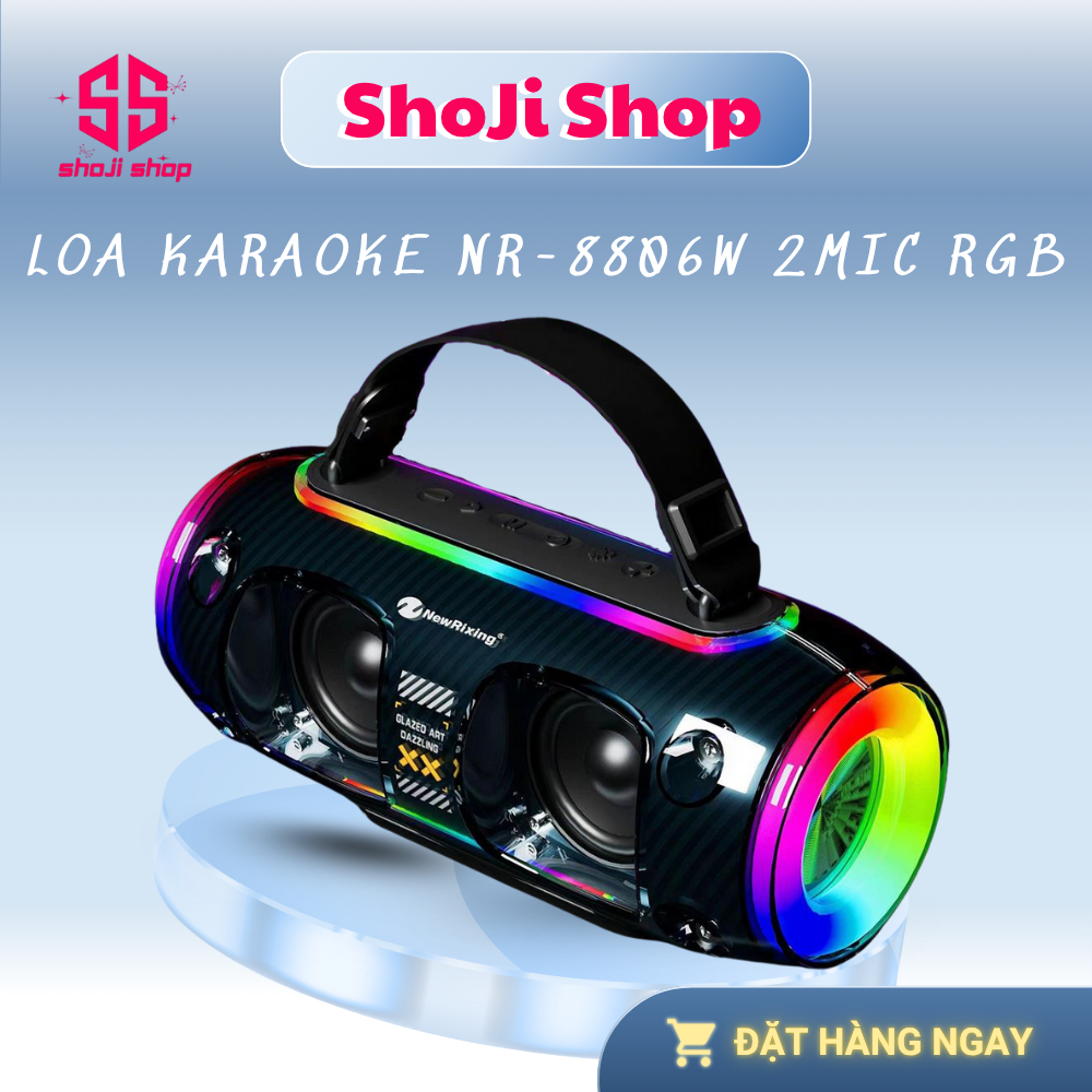 Loa Karaoke NR-8806W 2mic RGB - Loa Bluetooth không dây ngoài trời di động Rixing NR8806 mới Loa siê