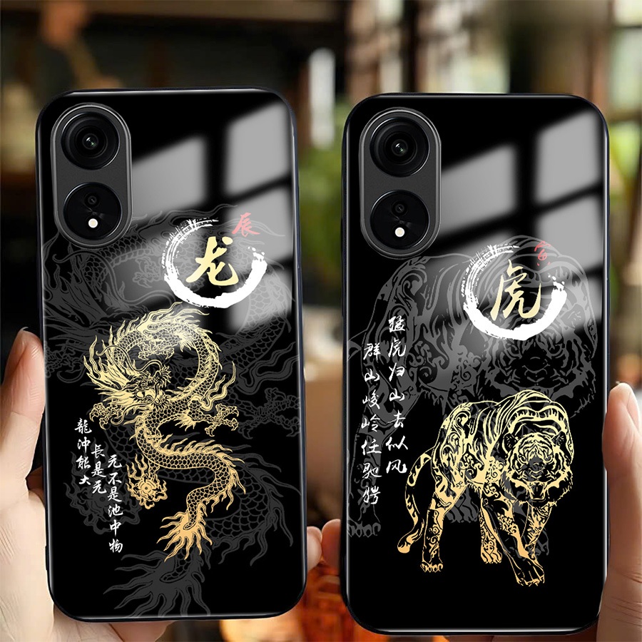 Ốp Lưng mặt kính cho OPPO A18/ A38/ A58/ A78/ A98 5G – Thập nhị Kim Linh – Cao cấp, chống trầy, sang trọng