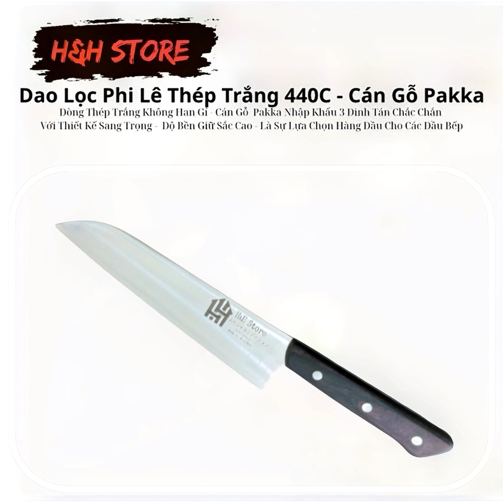 Dao Bếp Chuyên Lọc Đa Năng Bằng Thép 440c Cán Gỗ Pakka Nhập Khẩu