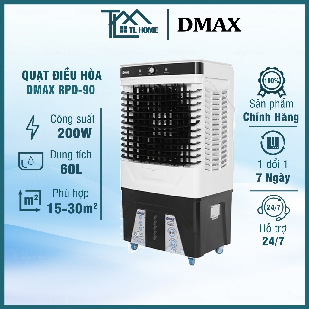 Quạt hơi nước, quạt điều hòa Dmax RPD-90 200W trưng bày 99%