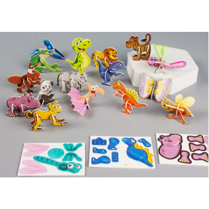Set 25 hình lắp ghép 3D giấy xốp hình động vật, khủng long, côn trùng, xe, con quay.. loại đẹp nhiều chủ đề
