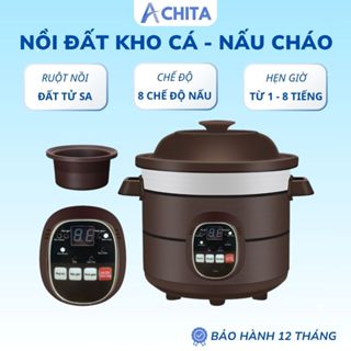  Nồi đất kho cá cắm điện Achita N21 giữ hương vị đậm đà nồi nấu chậm 8 chế độ hẹn giờ tự động 