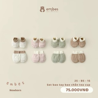 Set Bao Tay Bao Chân Sơ Sinh Cho Bé Embes Newborn, Set Bao Tay, Chân Chất Cotton, In Họa Tiết Cho Bé