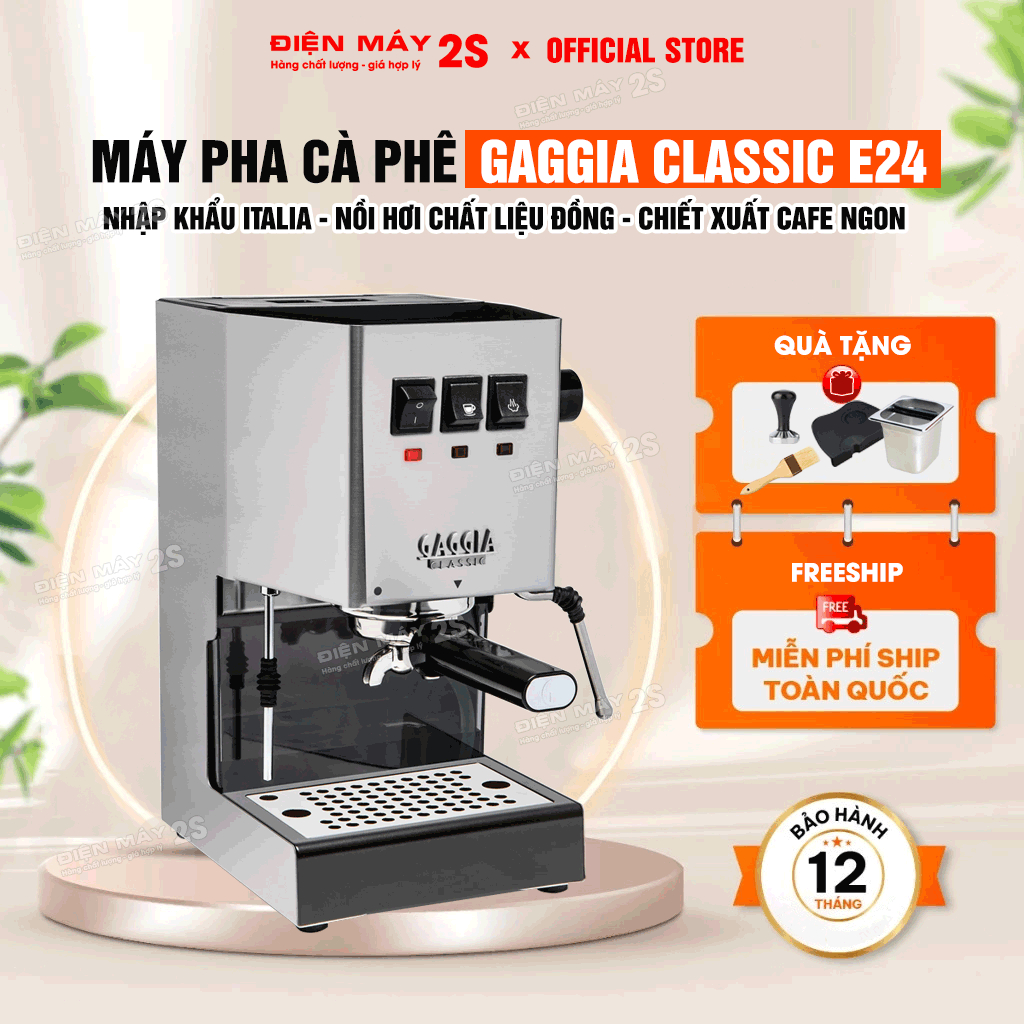 [HCM-Có VAT] Máy Pha Cà Phê, Máy Pha Cafe Gaggia Classic E24 2026 (Italia)- Nồi Hơi Chất Liệu Đồng -Bảo Hành 12 Tháng