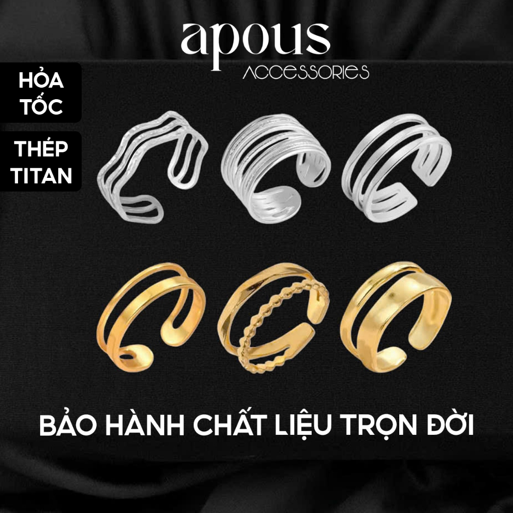 [R13] Nhẫn nam nữ Freesize họa tiết 3 line thời trang - Thép Titan - Phụ kiện trang sức Unisex Apous