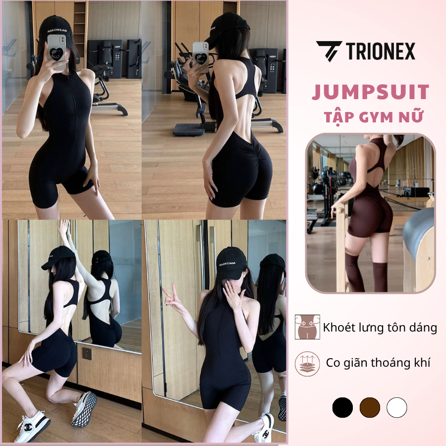   K121-Xả kho giá tốt  Jumpsuit nữ tập gym TRIONEX đồ gym nữ sẵn mút ngực áo liền quần co giãn tốt 