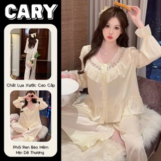  Bộ đồ ngủ dài tay chất lụa xước ánh kim cao cấp bộ ngủ pyjama set đồ ngủ nữ pijama mặc nhà thu đông sang chảnh CARY 
