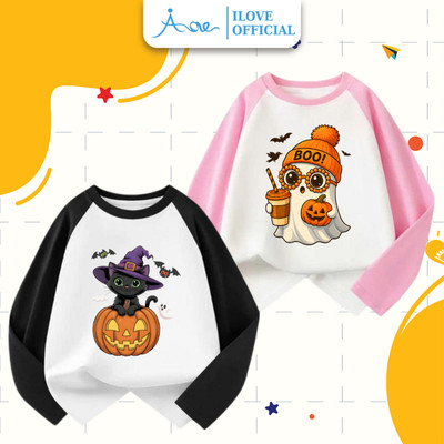 [HÀNG MỚI VỀ] AORE-Áo Thun DÀI TAY Halloween, Áo Dài tay Thu Đông Cute chất COTTON mềm mịn, cho bé trai, gái từ 8-35kg