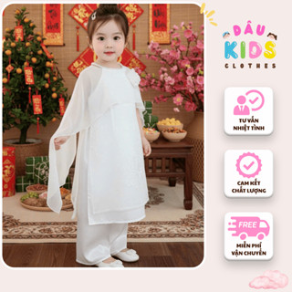   Sale sốc  LOẠI 1 Set áo dài cách tân cổ yếm 3 màu kèm khăn choàng đính hoa Dâu Kids 