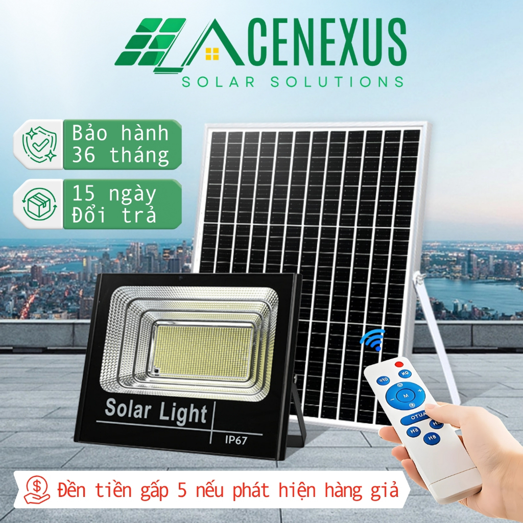 Đèn pha năng lượng mặt trời ACENEXUS 60W công suất thật - Cao cấp, siêu sáng, tiết kiệm, chống nước