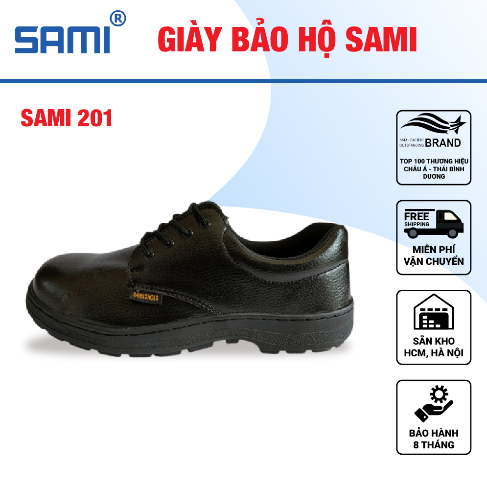 Giày Bảo Hộ Lao Động Sami SK201 - Da Bò Thật, Siêu Bền, Đế Chống Đinh, Chống Trơn Trượt, Chống Thấm