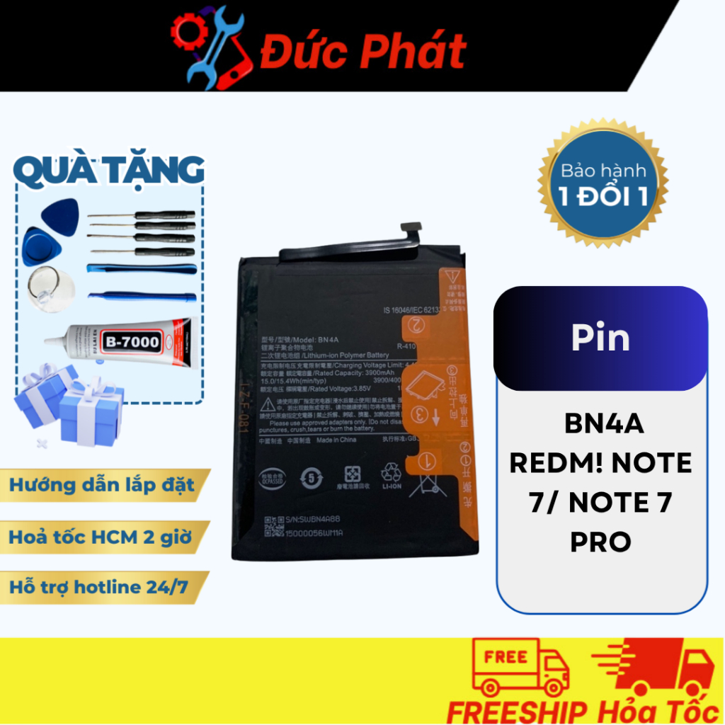 Pin thay thế Xiaomi BN4A - Redmi Note 7/ Note 7 Pro (Tặng keo dán, bộ sửa)