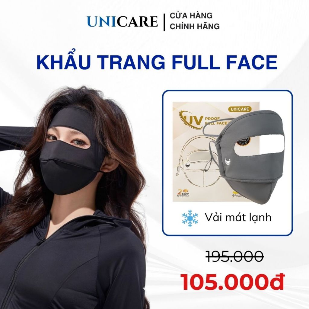 Khẩu trang toàn mặt chống nắng Unicare, khẩu trang Full Face chống UV thoáng khí che chắn toàn diện, phù hợp nam và nữ
