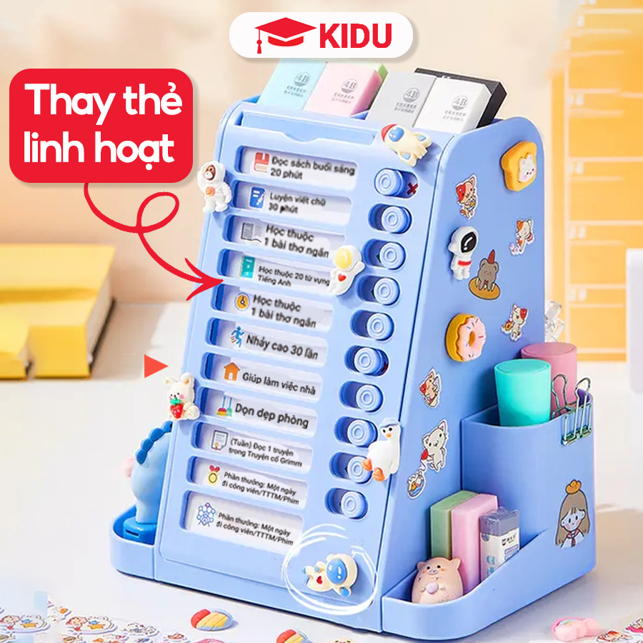Hộp đựng bút kèm bảng kế hoạch KIDU, đồng hồ hẹn giờ, giúp bé tự giác hơn, học tập hiệu quả hơn