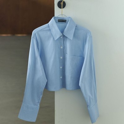 Áo Sơ Mi Croptop Sọc Nữ Tay Dài GILLEE Form Rộng Có Túi Cotton Thoáng Mát FAS365