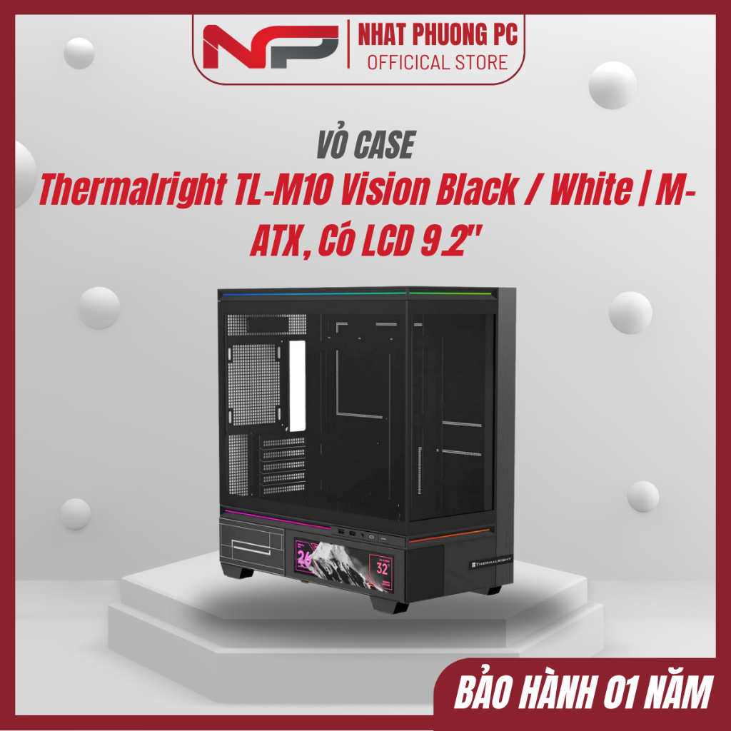 Vỏ Case Thermalright TL-M10 Vision Black / White | M-ATX, Có LCD 9.2" Mới BH 12T