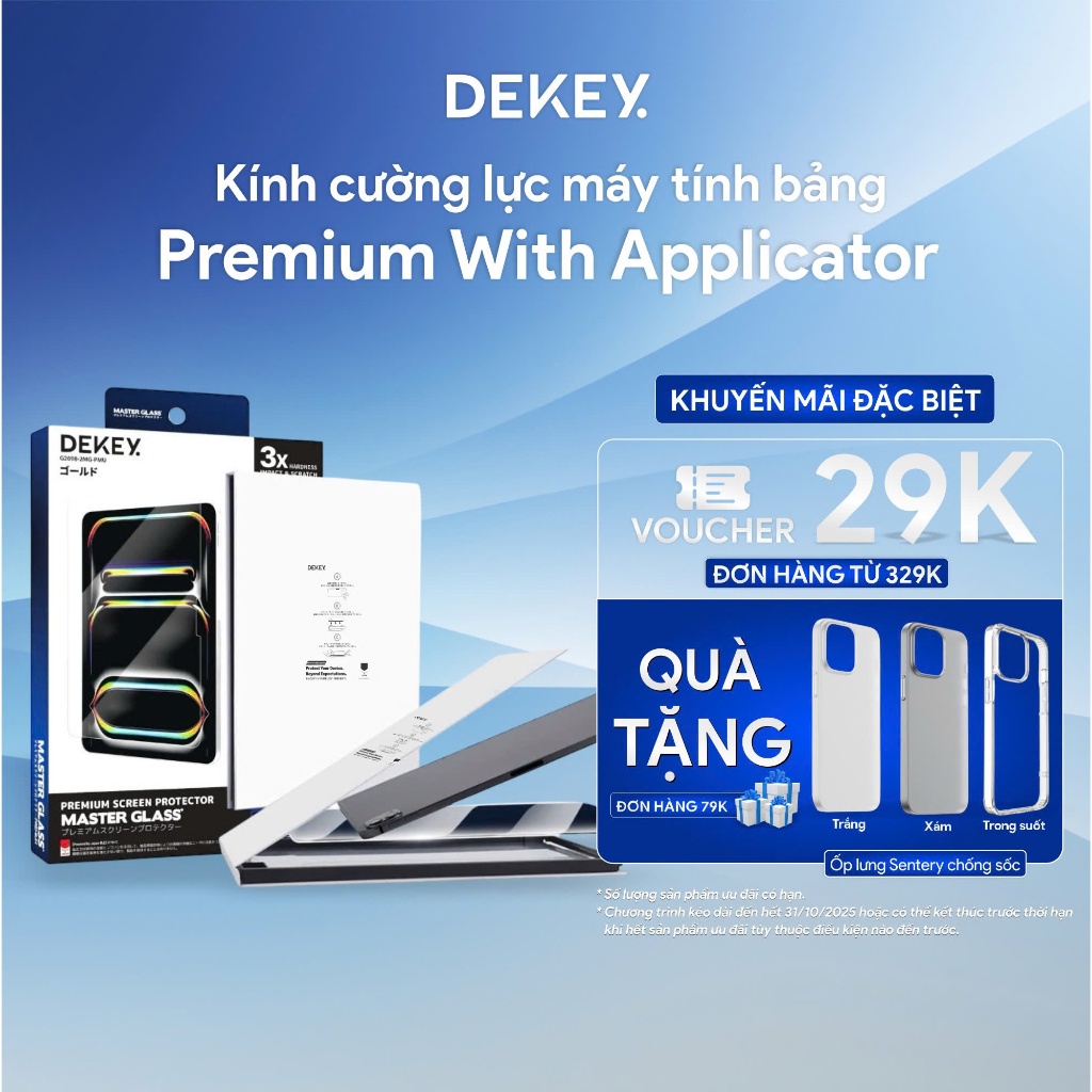 Kính Cường Lực Kèm Khung Trợ Dán DEKEY Master Glass Premium Dành Cho Máy Tính Bảng Thông Minh