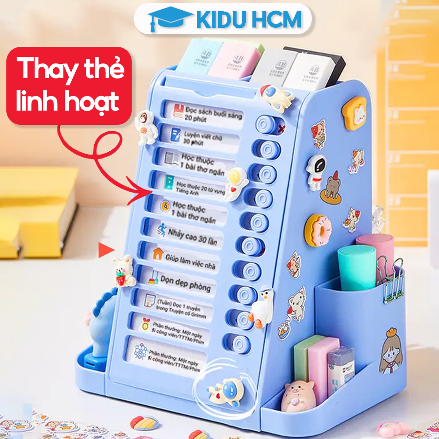 Hộp đựng bút xoay 360 độ cho bé KIDU, bảng kế hoạch to do list, hình thành tính tự giác, giúp bé học tập hiệu quả hơn