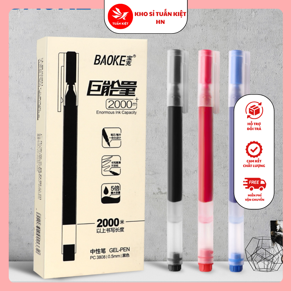 [Hộp 12c] Bút gel Baoke - PC3808 - 2000m - vô địch về mực