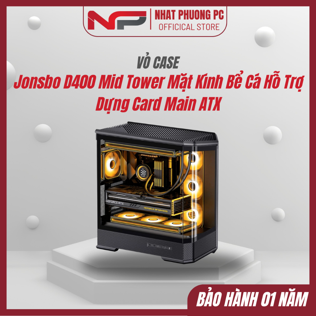 Vỏ Máy Tính Jonsbo D400 Mid Tower Mặt Kính Bể Cá Hỗ Trợ Dựng Card Main ATX Chính Hãng