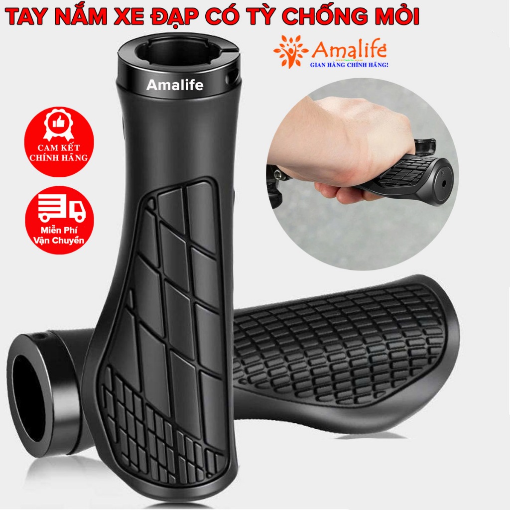 Bộ Tay Nắm Ghi Đông Xe Đạp Có Tỳ Chống Mỏi Bằng Cao Su Mềm, Cặp Tay Nắm Tay Lái Xe Đạp Chính Hãng Amalife