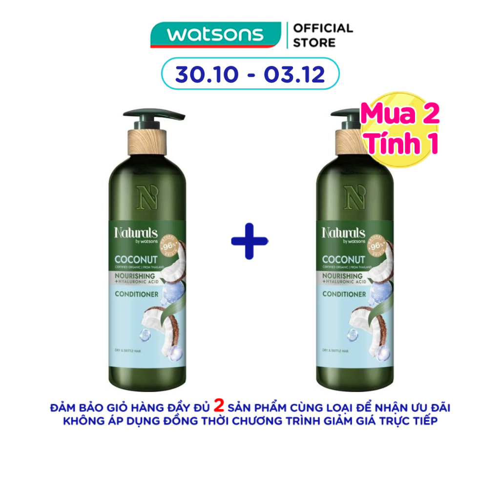 Dầu Xả Naturals By Watsons Nourishing Cấp Ẩm Chiết Xuất Dầu Dừa 490ml