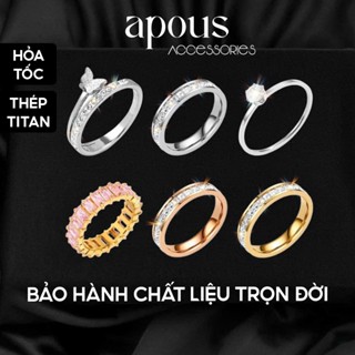 [RP1] Nhẫn nữ Đính đá kim cương nhân tạo lấp lánh - Thép Titan - Phụ kiện trang sức Unisex Apous