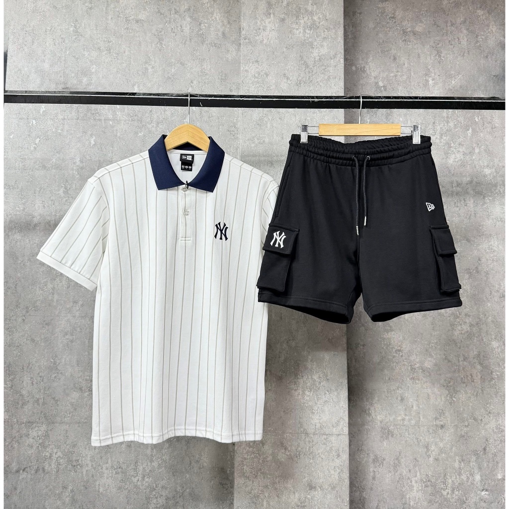 [ CHÍNH HÃNG ] ÁO POLO NEW ERA SỌC TRẮNG CỔ ĐEN UNISEX NAM NỮ | BigBuy360 - bigbuy360.vn