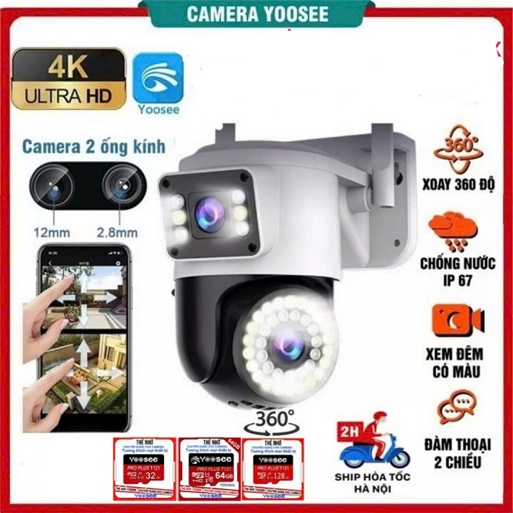 Camera ngoài trời yoosee Ptz Q42D 2 mắt kép, quay 360, chịu nắng mưa, có màu ban đêm