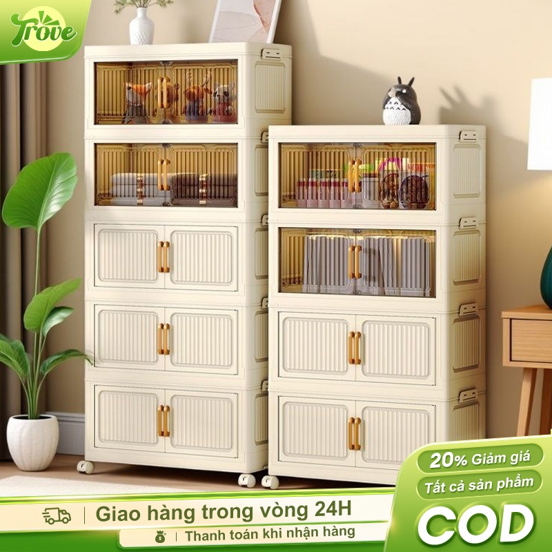 Trove Tủ lưu trữ có thể gập lại nhựa tủ bếp đa năng có bánh xe Tủ đựng đồ cao cấp Kệ để đồ