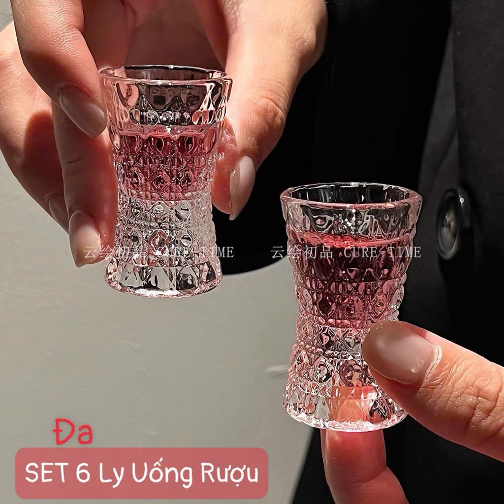 Set 6 Ly Thủy Tinh 20ml Vân Pha Lê Cao Cấp – Ly Uống Rượu Mini Sang Trọng (New 2026)