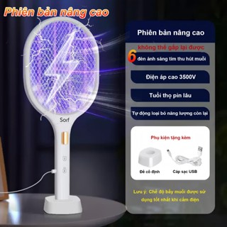  Vợt muỗi điện Đèn bắt muỗi thông minh LED ánh sáng xanh Tự động 3500V 2 trong 1 Đế sạc cao cấp Bảo hành 12 tháng 