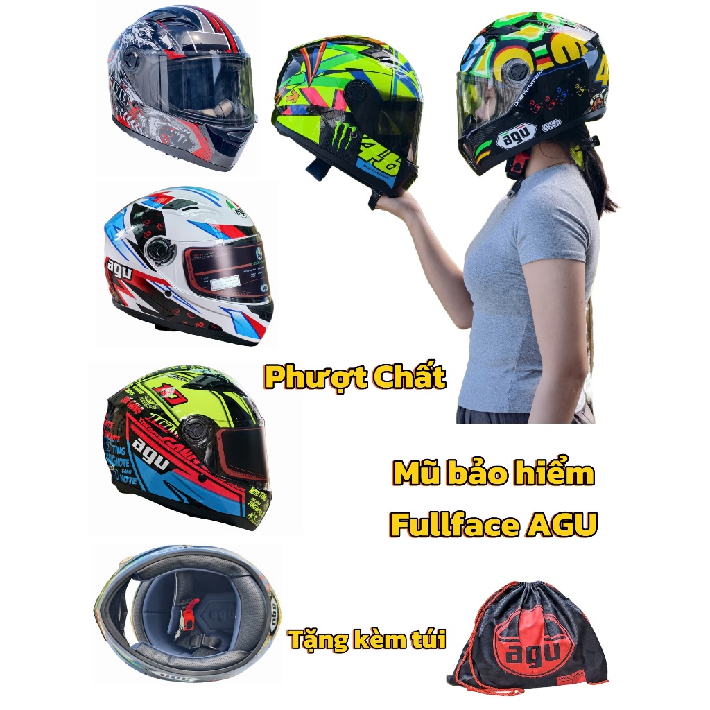 Mũ bảo hiểm Fullface AGU nhiều màu tặng kèm túi rút xịn sò-Nón bảo hiểm AGU cao cấp hàng chính hãng