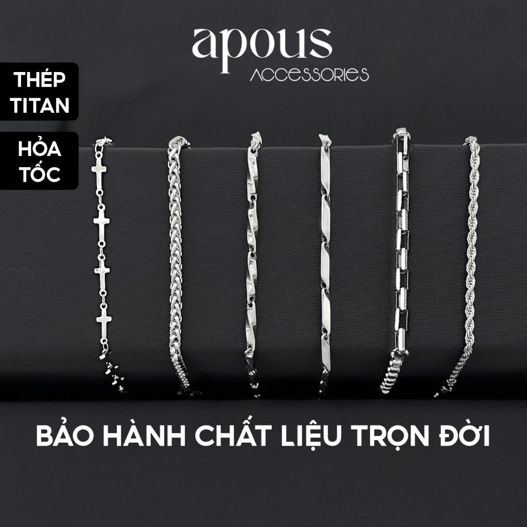 [V3] Vòng tay nam nữ Xích Lá Tre Cuban bản nhỏ 4mm - Thép Titan - Phụ kiện trang sức Unisex Apous