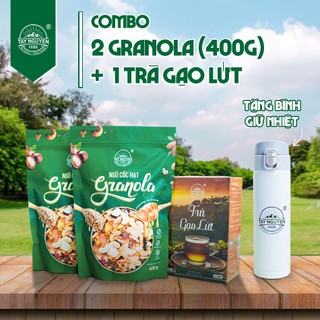   Tặng Bình giữ nhiệt  Combo 2 bịch Granola loại 400g và 1 hộp Trà gạo lứt 500g Tây Nguyên Food - Việt Nam 